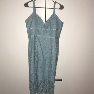 Lulu’s mid length pastel blue lace dress